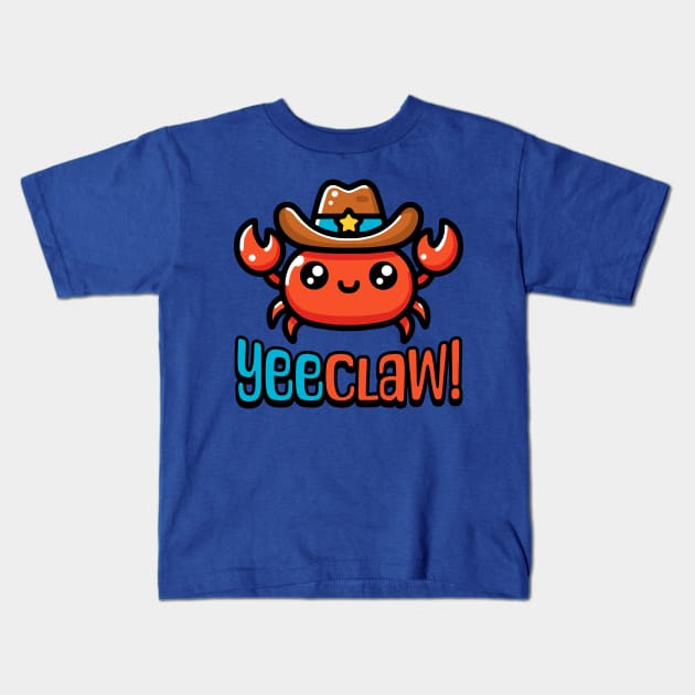 YeeClaw! Cute Cowboy Crab Cartoon Kids T-Shirt by Cute And Punny